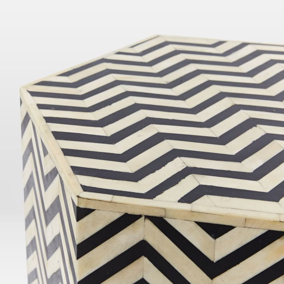 Black and white chevron accent table for luxury home styling