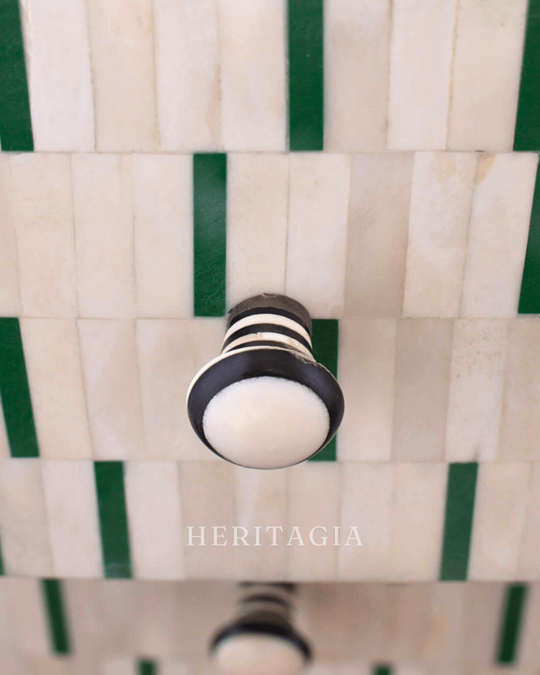 Luxury bone inlay storage cabinet with green striped artisan design