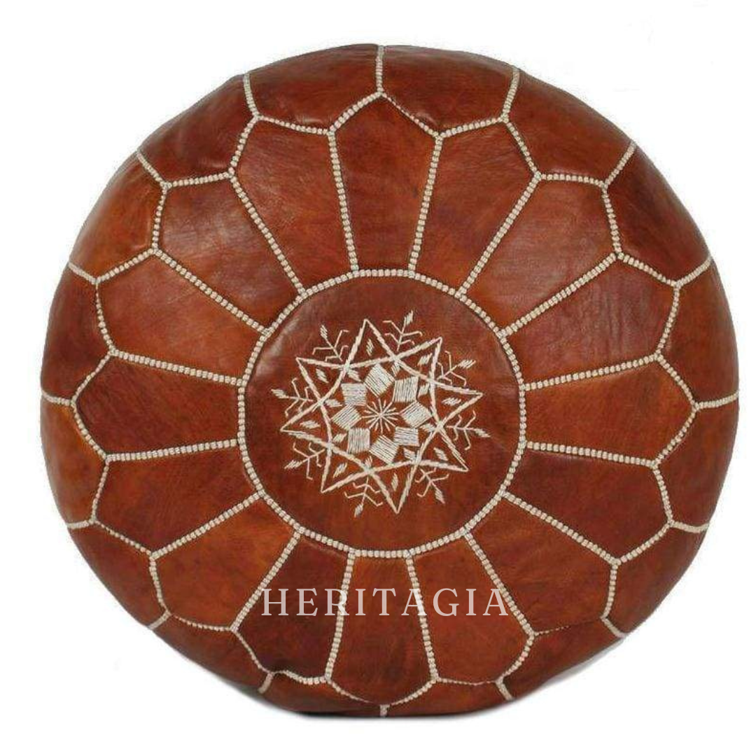 Authentic Moroccan Leather Pouf in chocolate goat leather handmade in Marrakesh
