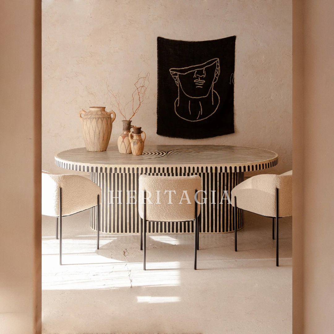 Black bone inlay dining table with luxury oval shape
