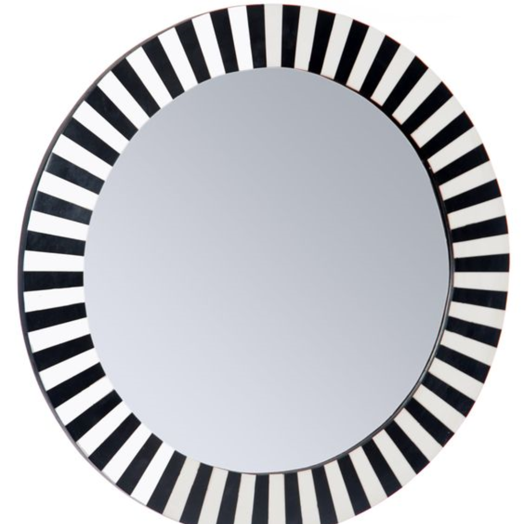 Black and white bone inlay round mirror