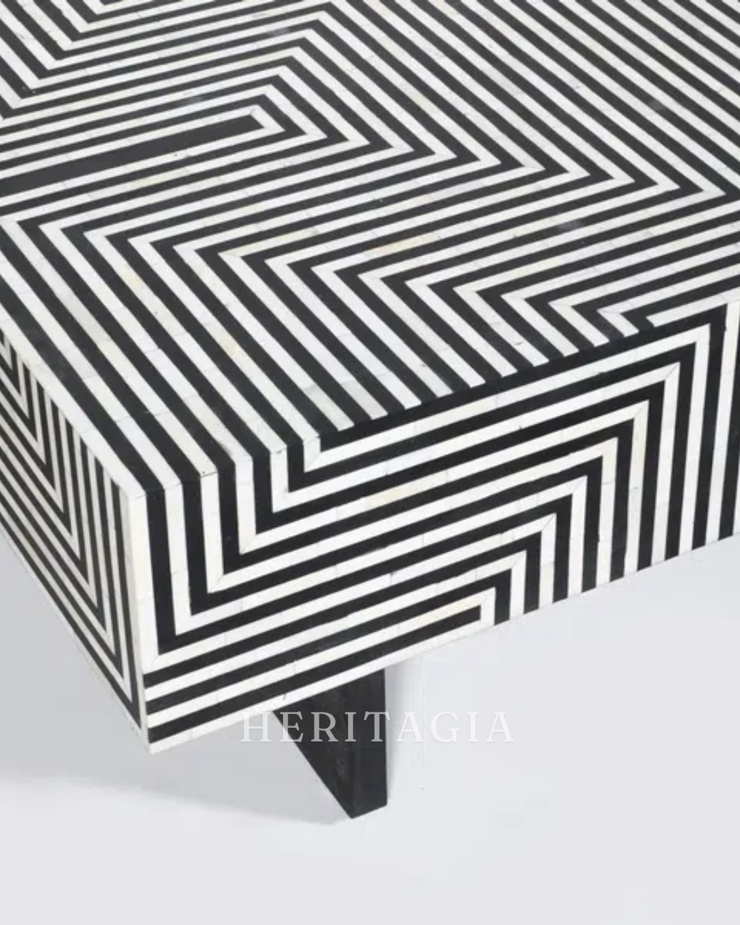 Black white bone inlay table with handcrafted artisan detail