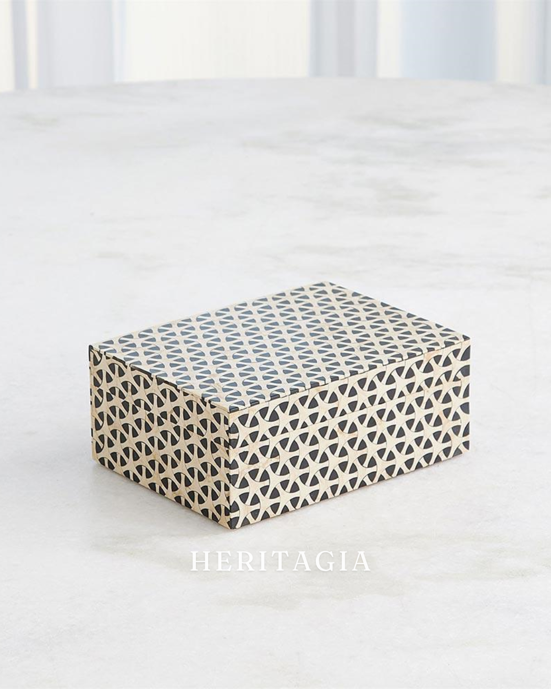Black and white inlay storage box trio for luxury home decor