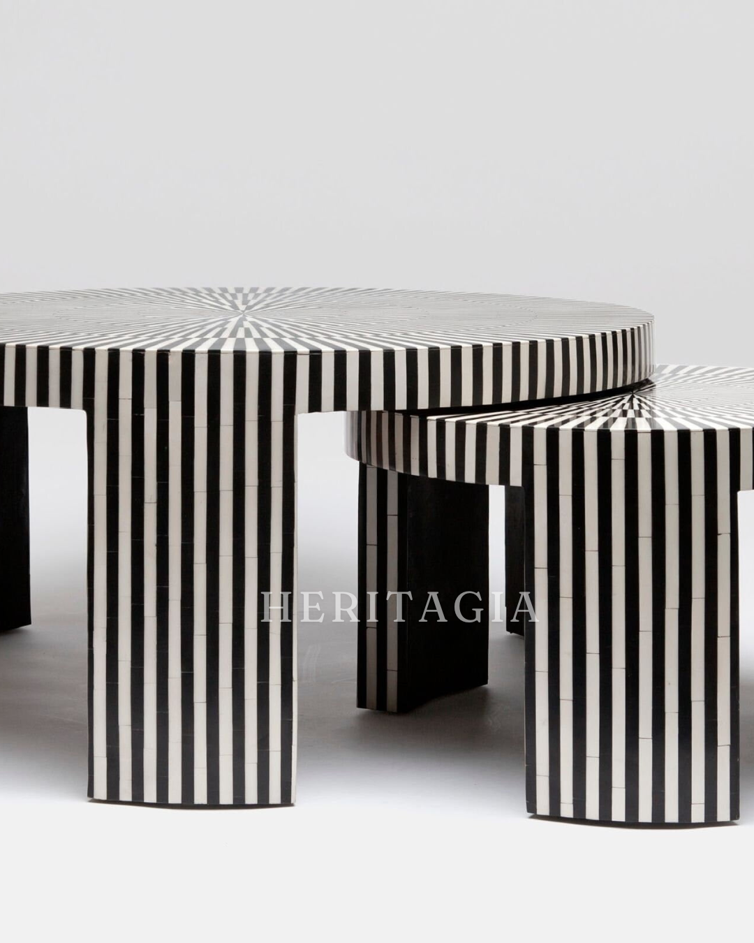 Black and white striped bone inlay coffee table for living room
