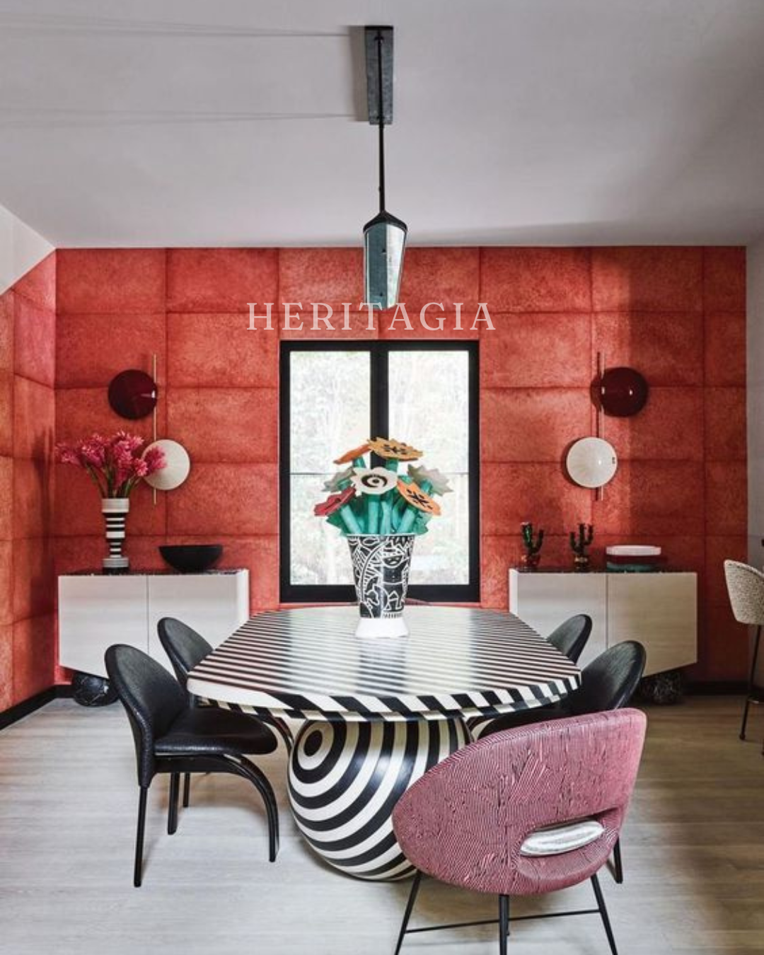 Black and white zebra pattern dining table for bold interior styling