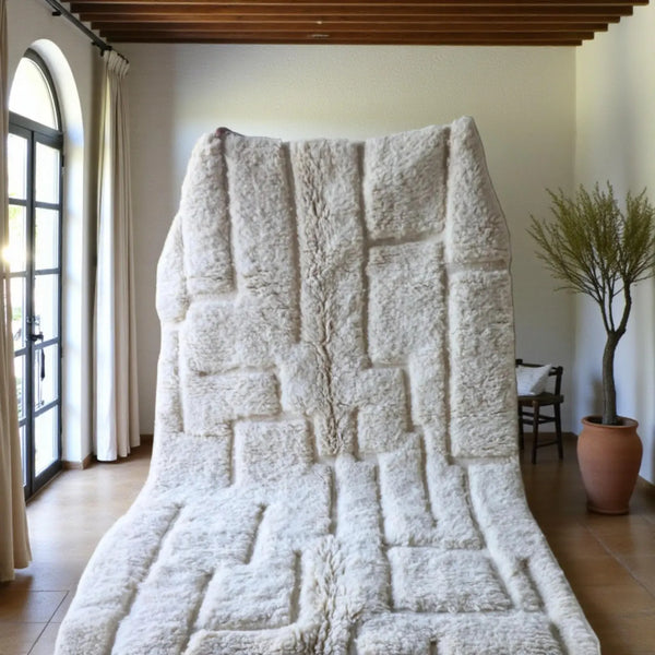 Boho white rug with raised geometric design for relaxed home styling