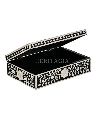 Bone inlay keepsake box in black for jewelry and essentials