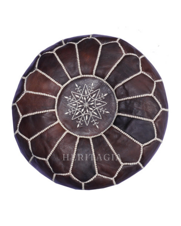 Chocolate Brown Leather Pouf ethically handmade from 100% leather for luxury home decor