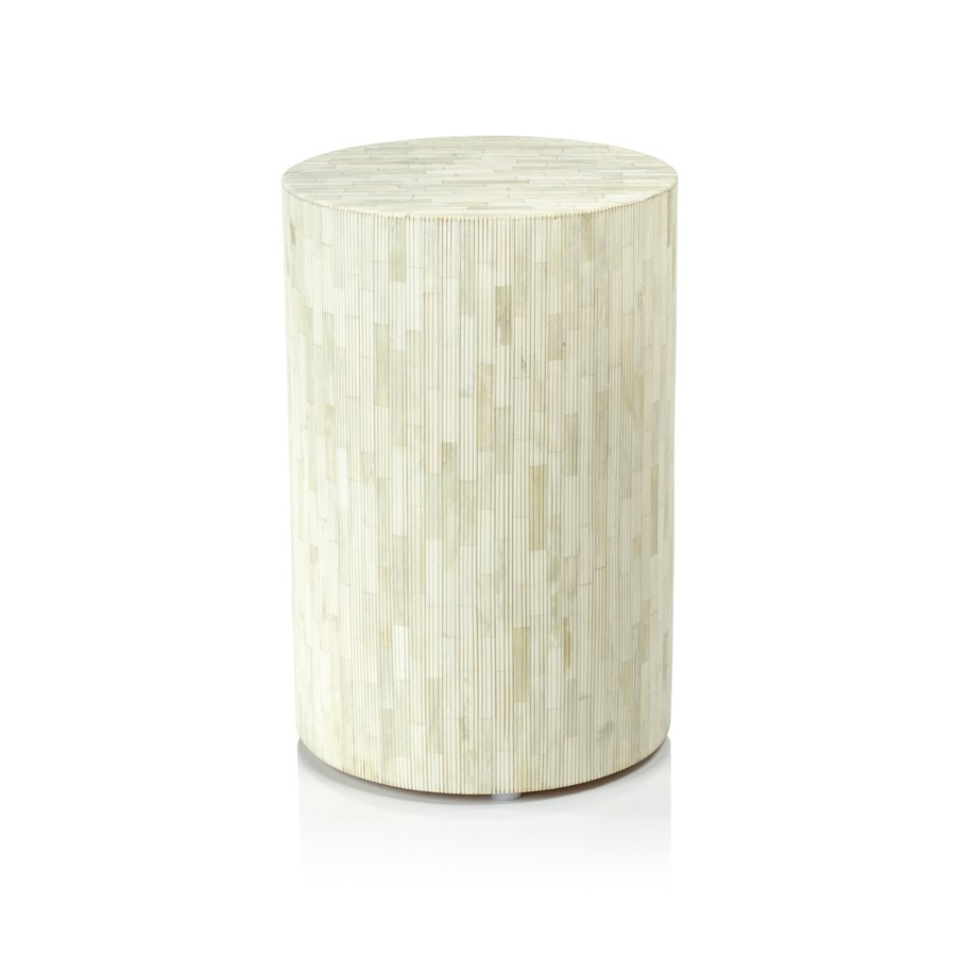 Cream bone inlay pedestal table with handcrafted vertical texture
