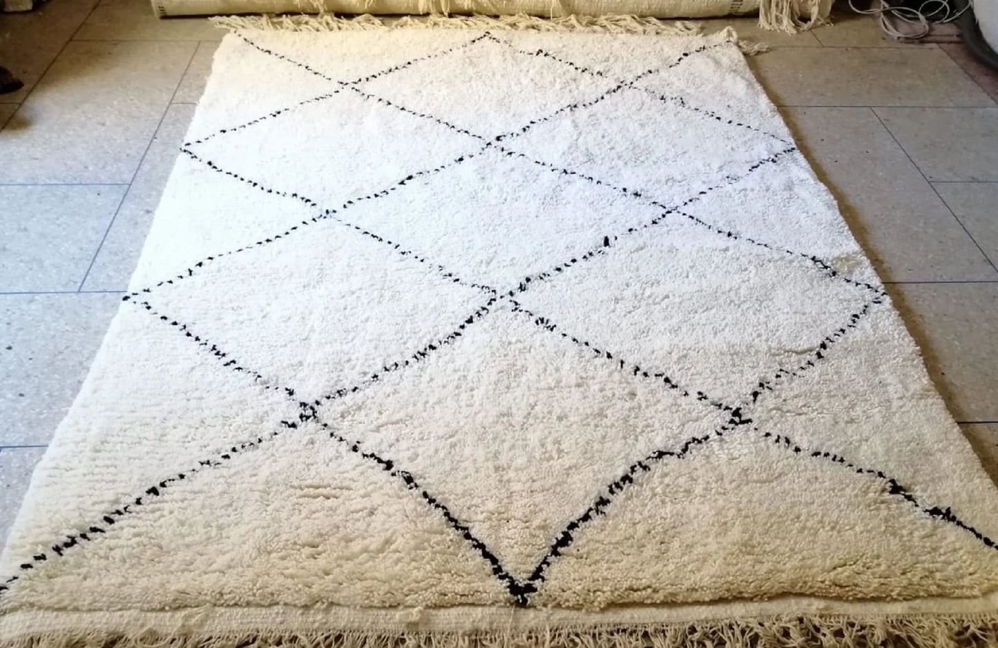 Custom size Beni Ourain wool rug with traditional handmade diamond pattern
