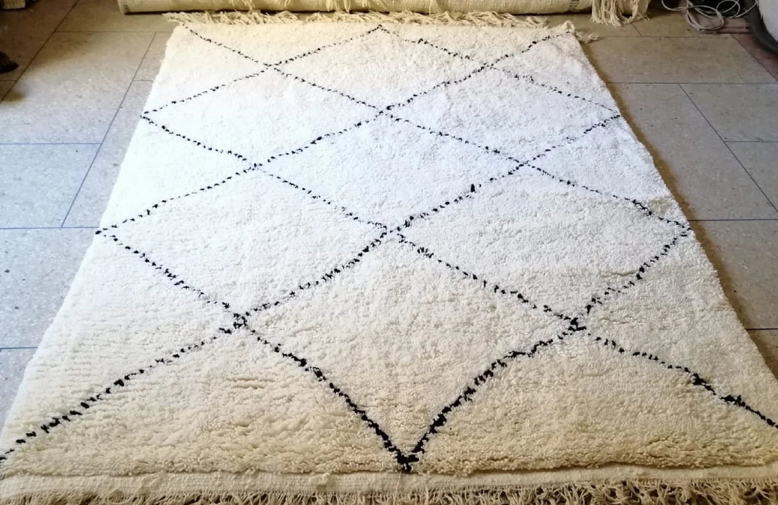 Custom size Beni Ourain wool rug with traditional handmade diamond pattern