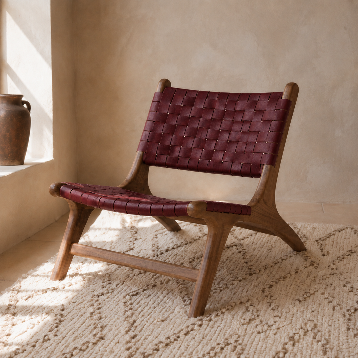 Atlas Leather Lounge Chair — Burgundy main view