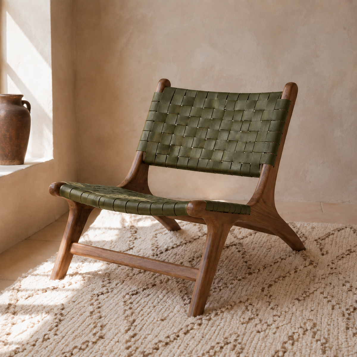 Atlas Leather Lounge Chair — Olive main view