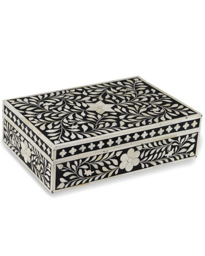Floral black inlay storage box for refined home decor