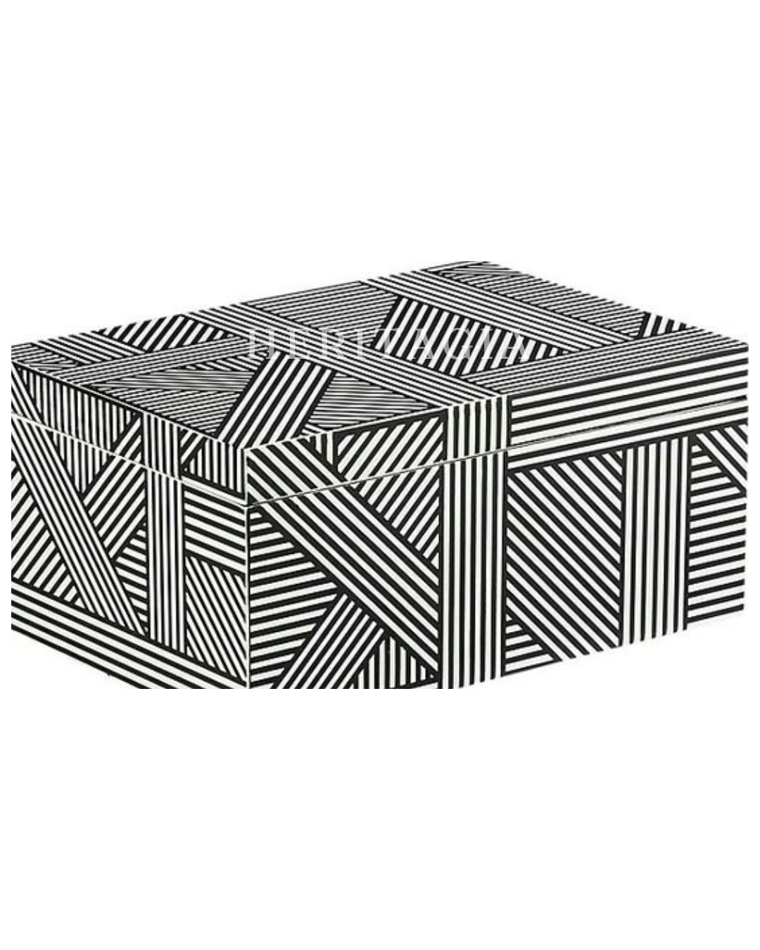 Geometric Bone Inlay Decorative Box with handcrafted striped design 
