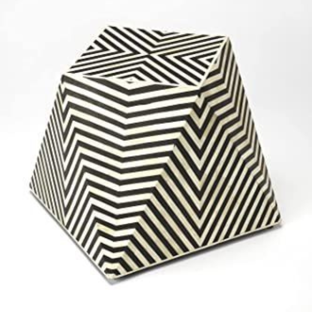 Geometric bone inlay side table in black and white finish