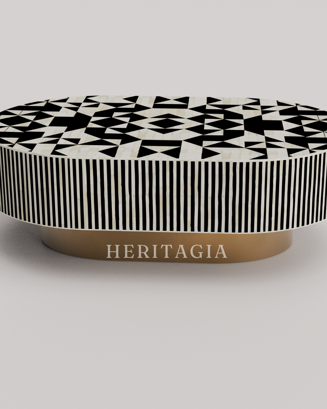 Coffee table with black bone inlay top and gold-finished base