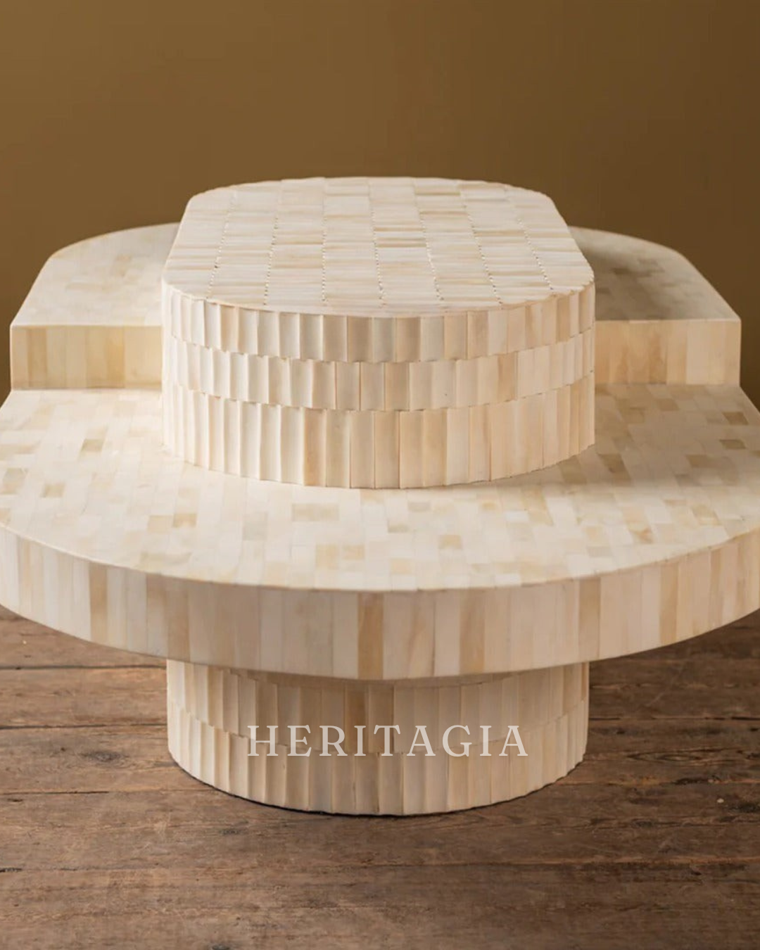 Hand carved bone coffee table with curved artisan form