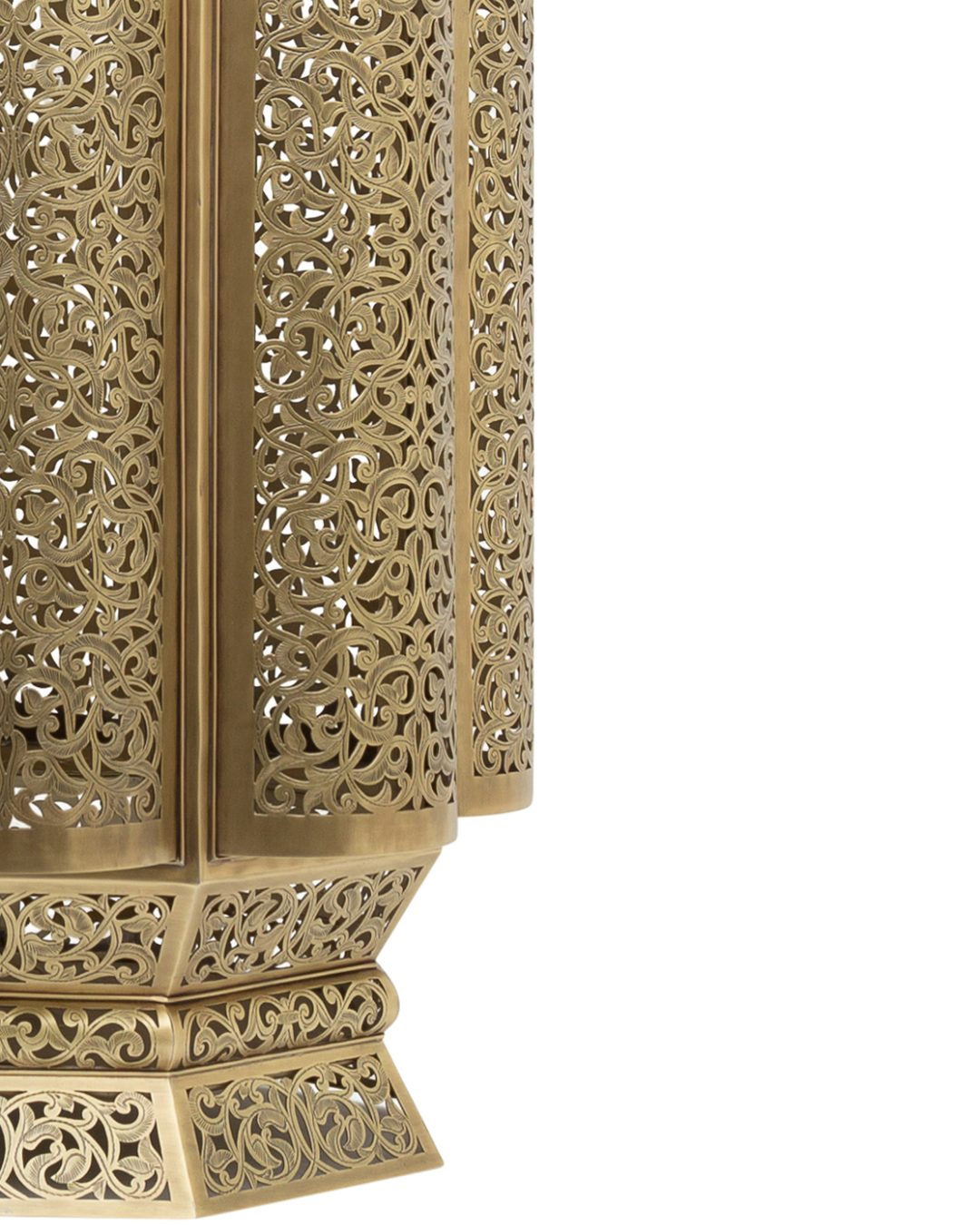 Handcrafted brass Moroccan lantern with ornate perforated pattern 