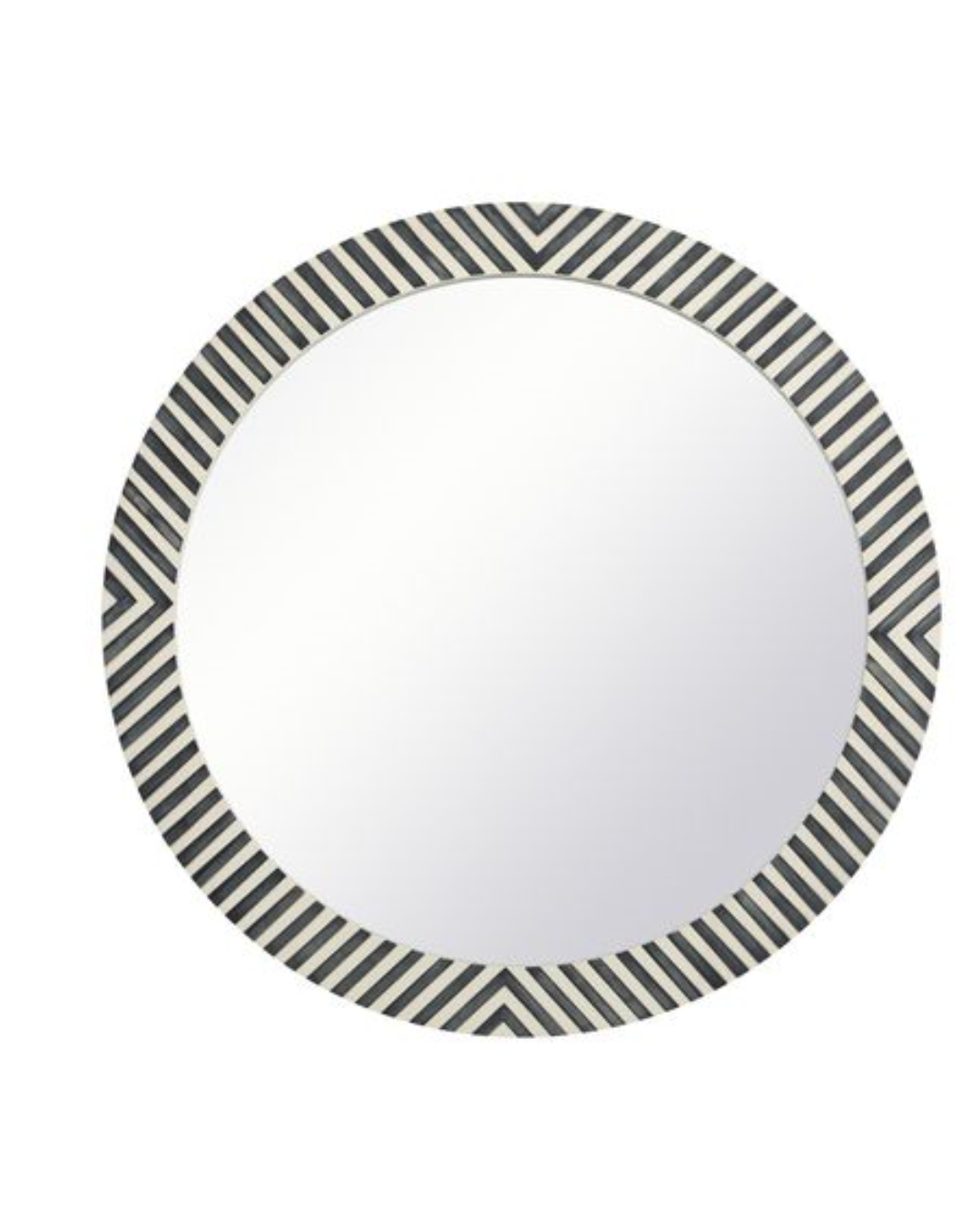 Handmade black and white bone inlay round wall mirror with striped pattern 