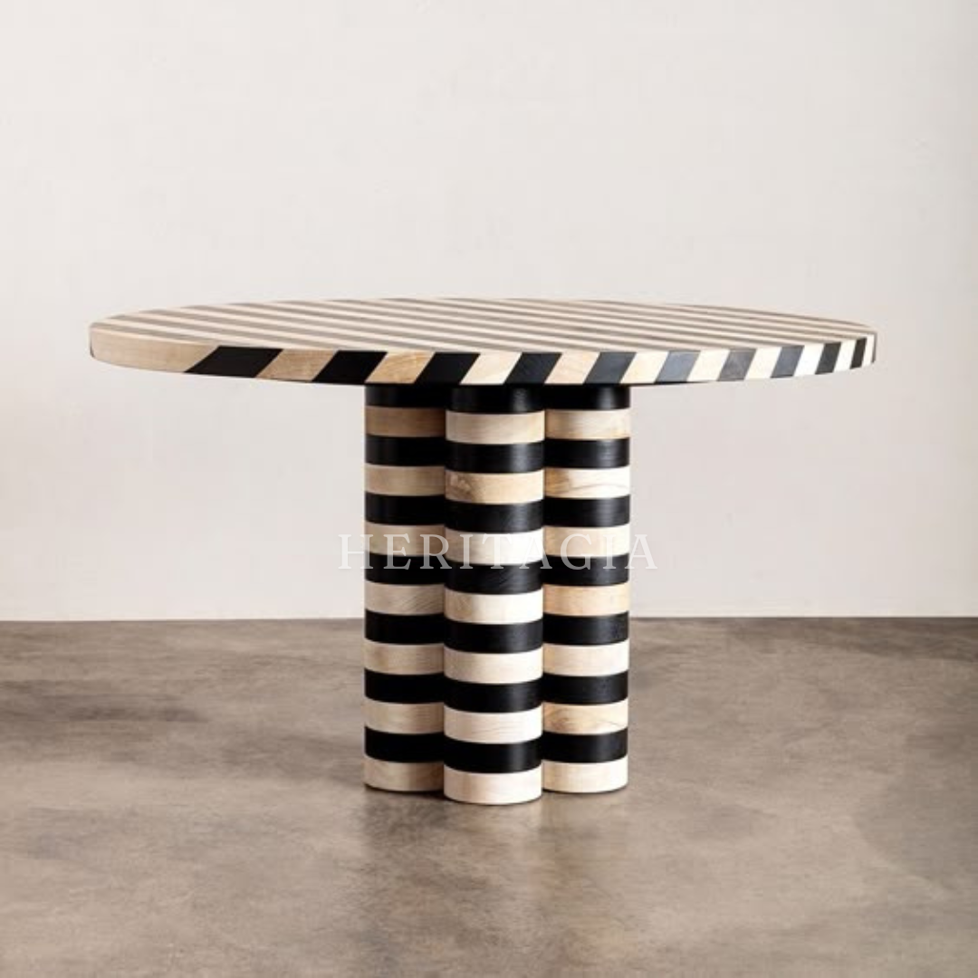 Handmade bone inlay stripe table in modern Moroccan design