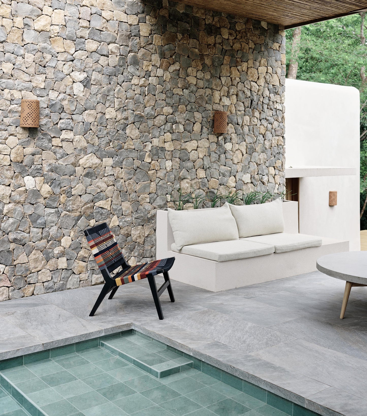 Handmade multicolor strap chair designed for bold modern interior styling 