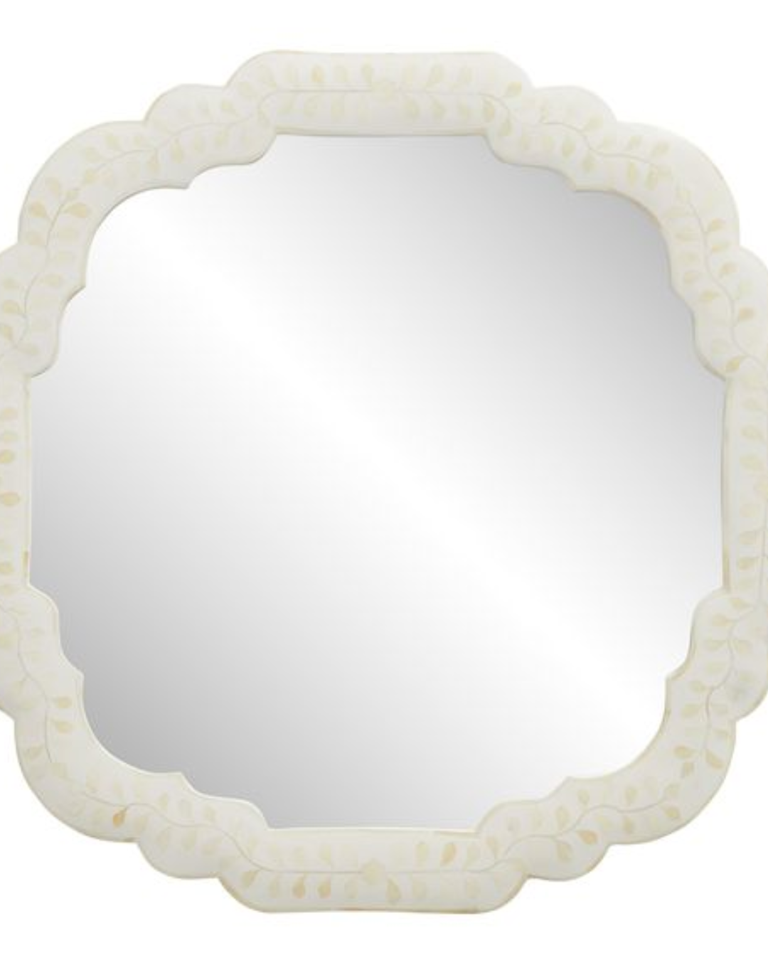 Handmade white bone inlay mirror designed for elegant bedroom and hallway styling 