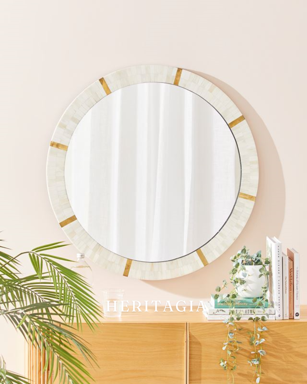 Ivory & Brass Round Mirror Front View 
