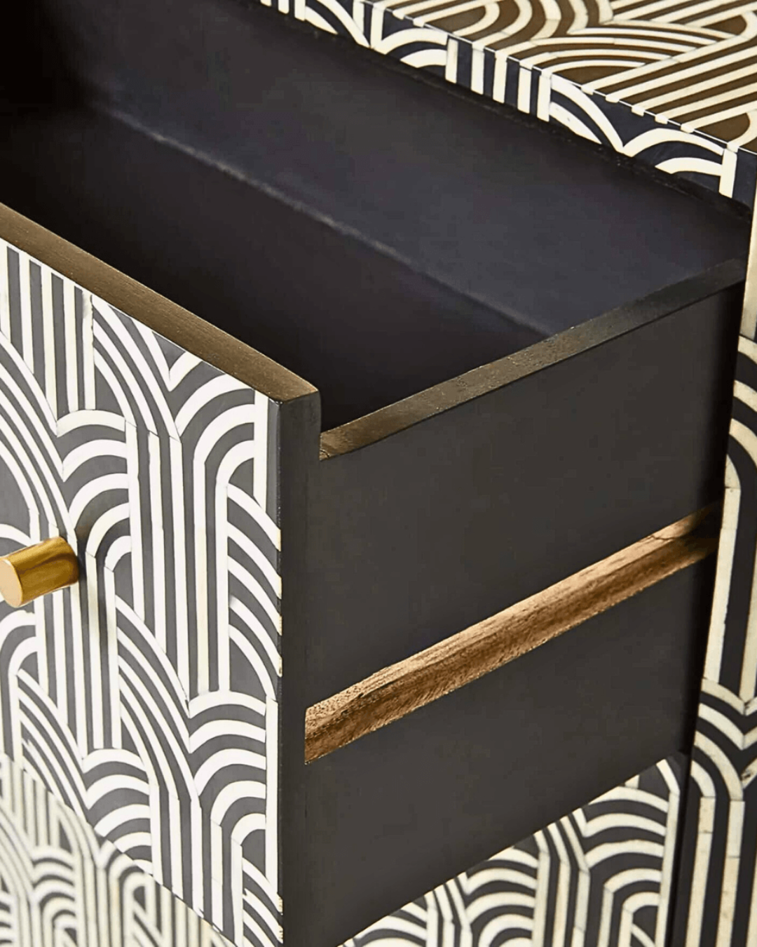 Luxury bone inlay dresser in black and white finish

