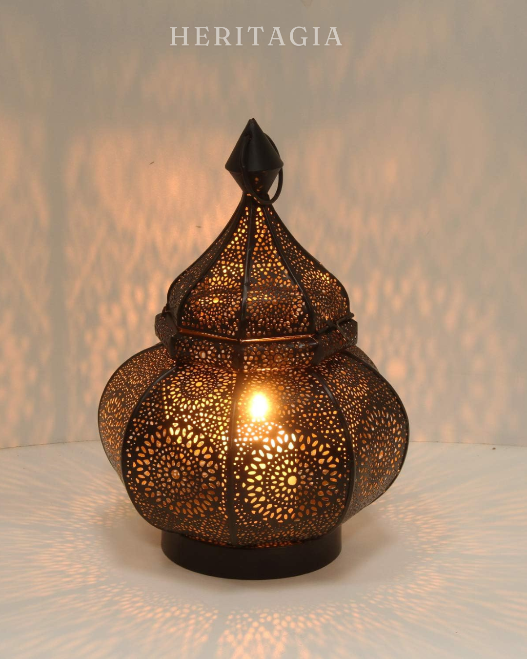 Marrakech black table lamp with Oriental metal pattern for luxury home decor 