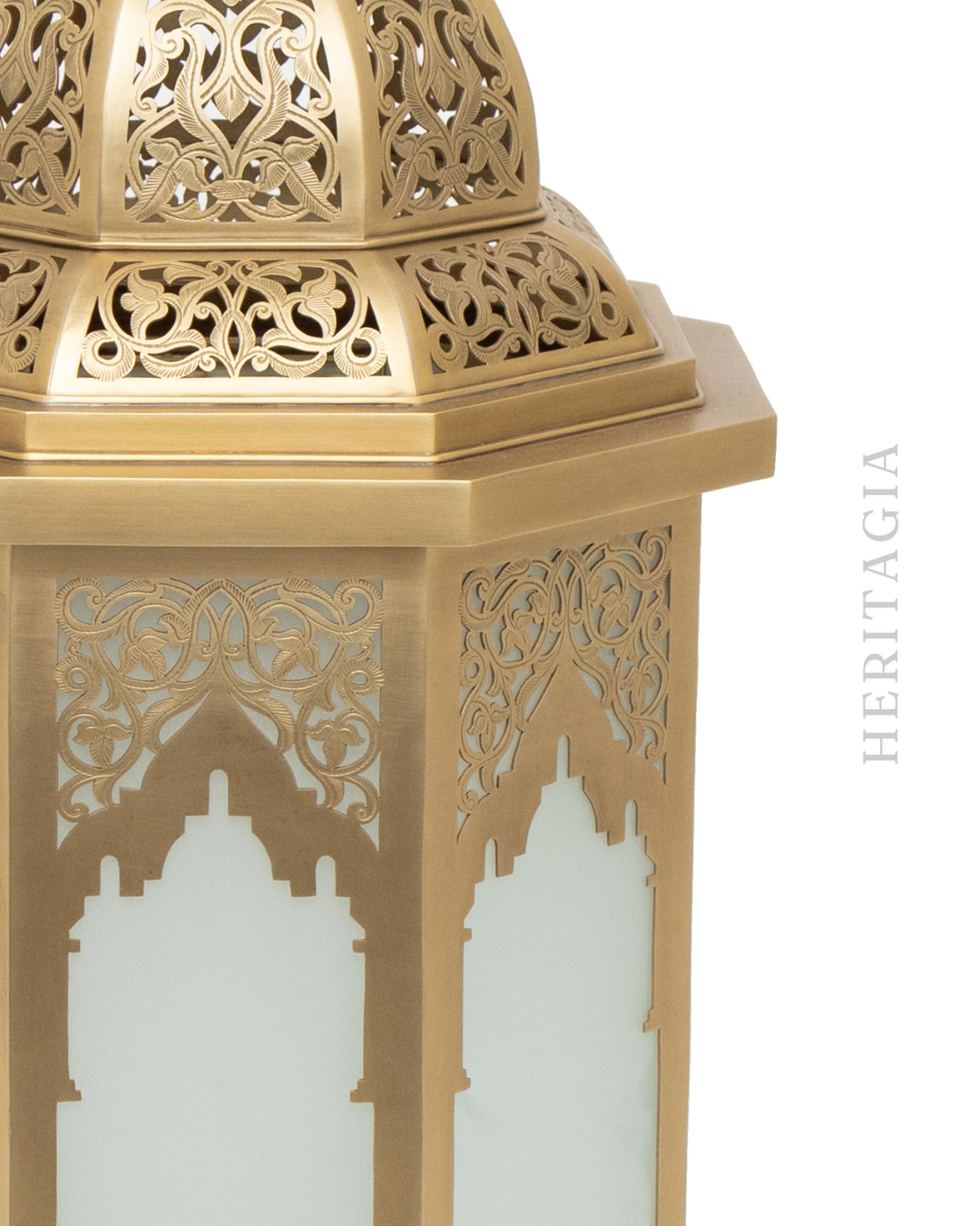 Moroccan antique brass floor lamp with soft frosted glass panels