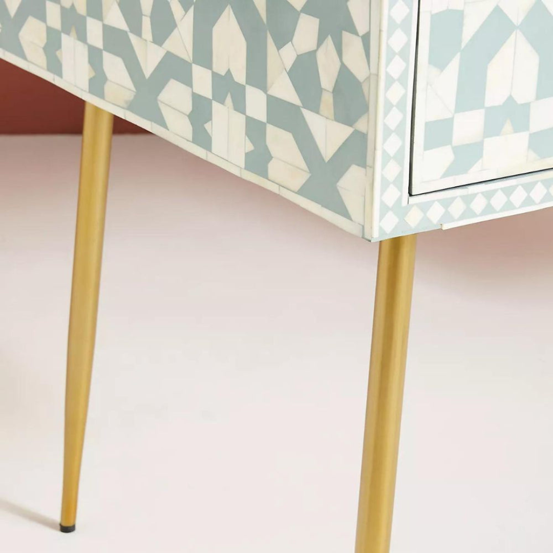 Moroccan style bone inlay console table with handcrafted detail