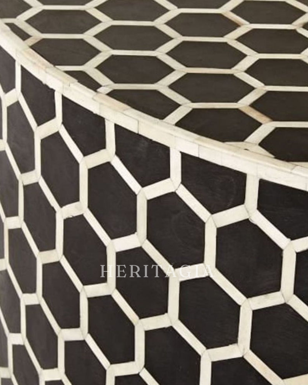 Moroccan round inlay coffee table with artisan geometric design