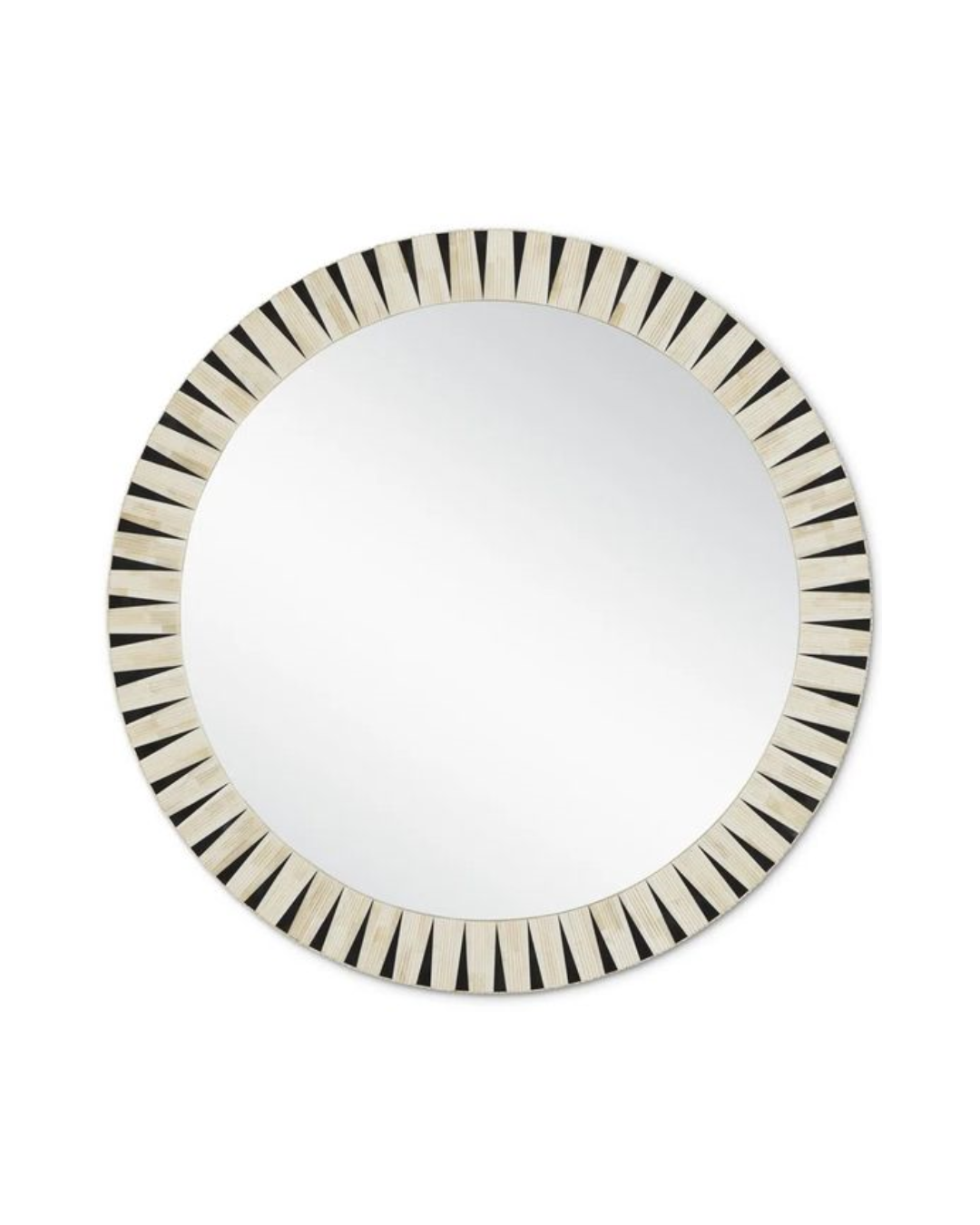 Moroccan round mirror with bone and resin frame in ivory and black pattern