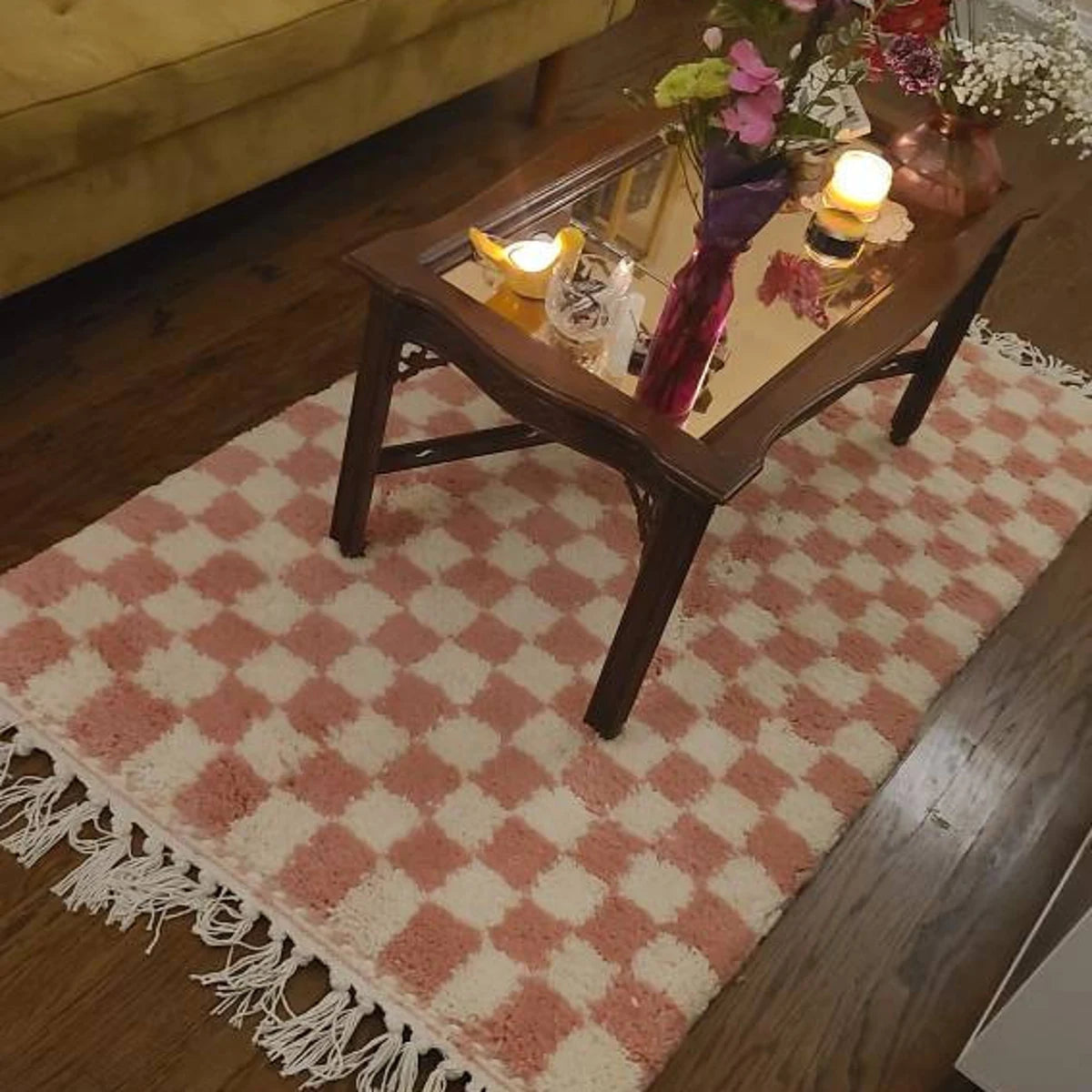 Plush pink and ivory rug designed for nursery kids room or soft feminine interiors 