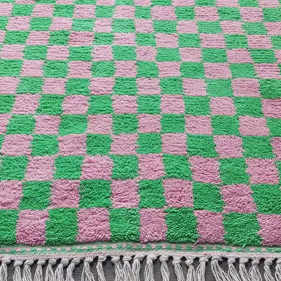Soft wool Moroccan checkerboard rug designed for colorful home interiors 