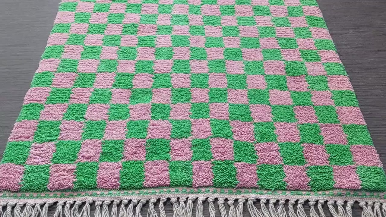 Soft wool Moroccan checkerboard rug designed for colorful home interiors 