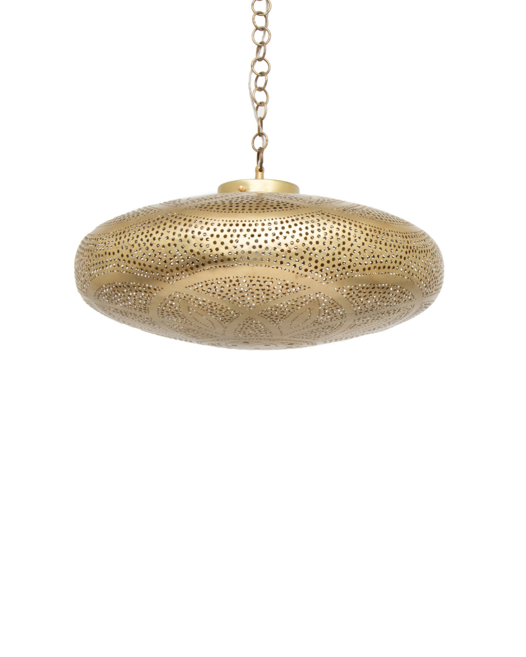 Wide Moroccan ceiling pendant light in brass gold tone for luxury interiors 
