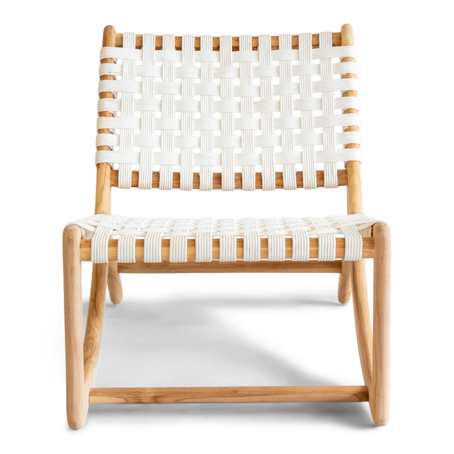 Contemporary woven leather lounge chair in modern living room 