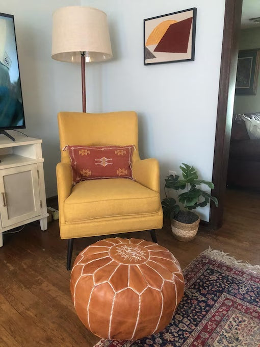 Atlas Classic Leather Pouf — Shared view — genuine customer photograph