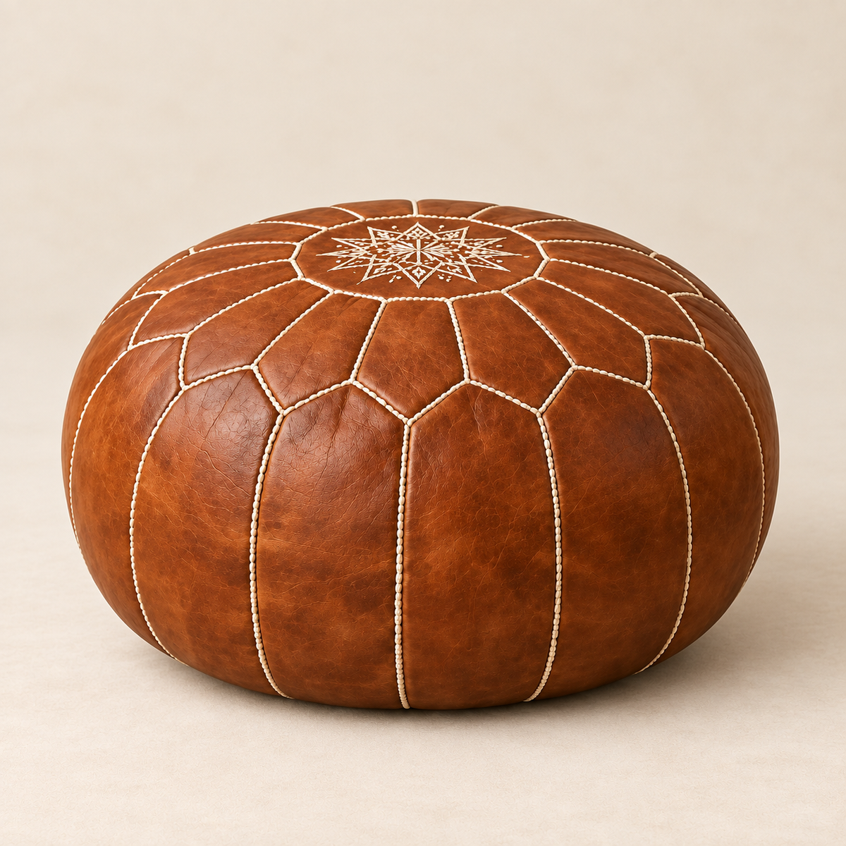 Atlas Classic Leather Pouf — Shared view — side profile