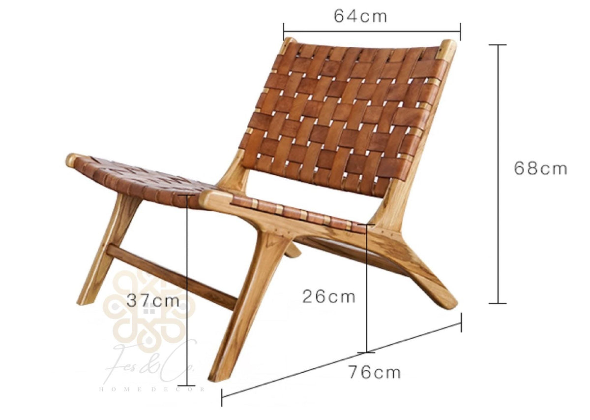 Saddle Cognac Chair — Dimensions; supporting photography shown in cognac leather
