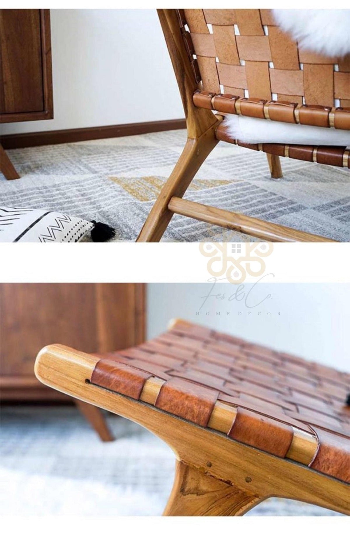 Saddle Cognac Chair — Frame detail; supporting photography shown in cognac leather