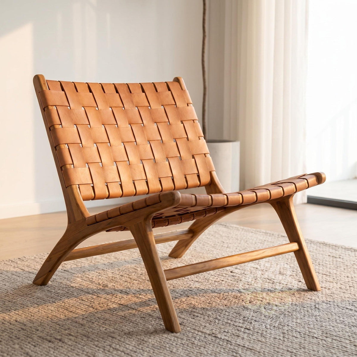 Saddle Cognac Chair — Front angle; supporting photography shown in cognac leather