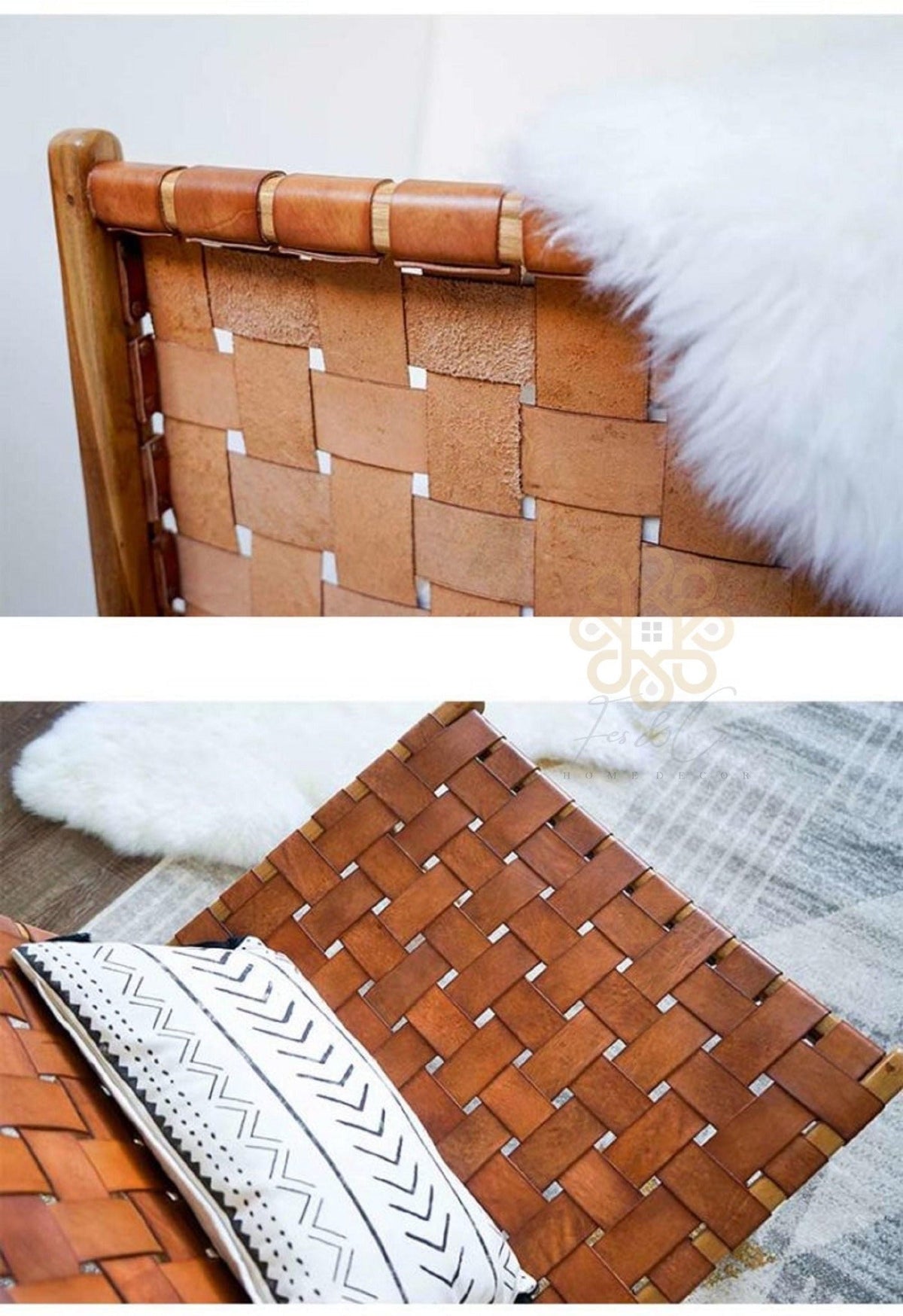 Saddle Cognac Chair — Leather and timber detail; supporting photography shown in cognac leather