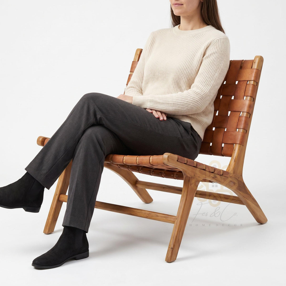 Saddle Cognac Chair — Lifestyle view; supporting photography shown in cognac leather