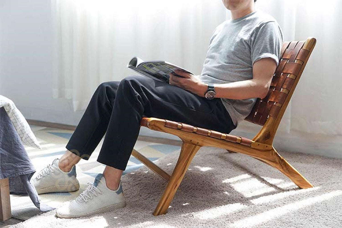 Saddle Cognac Chair — Room view; supporting photography shown in cognac leather