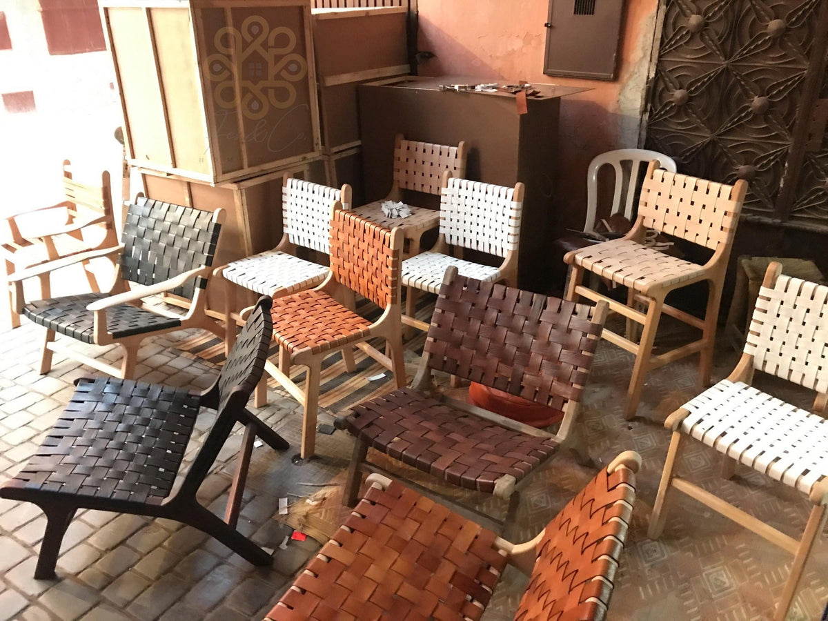 Saddle Cognac Chair — Workshop view; supporting photography shown in cognac leather