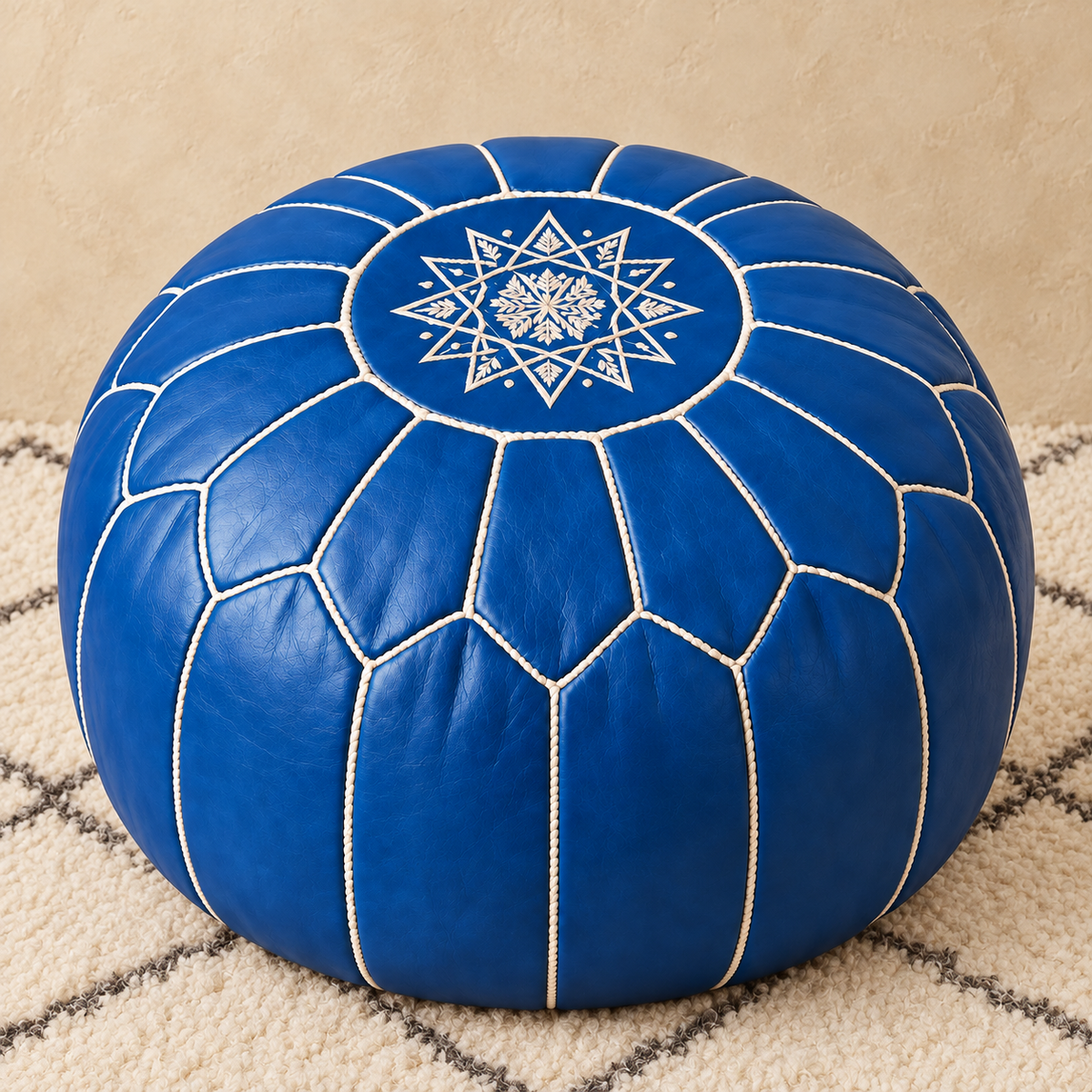 Majorelle Colour Leather Pouf in Blue, main view