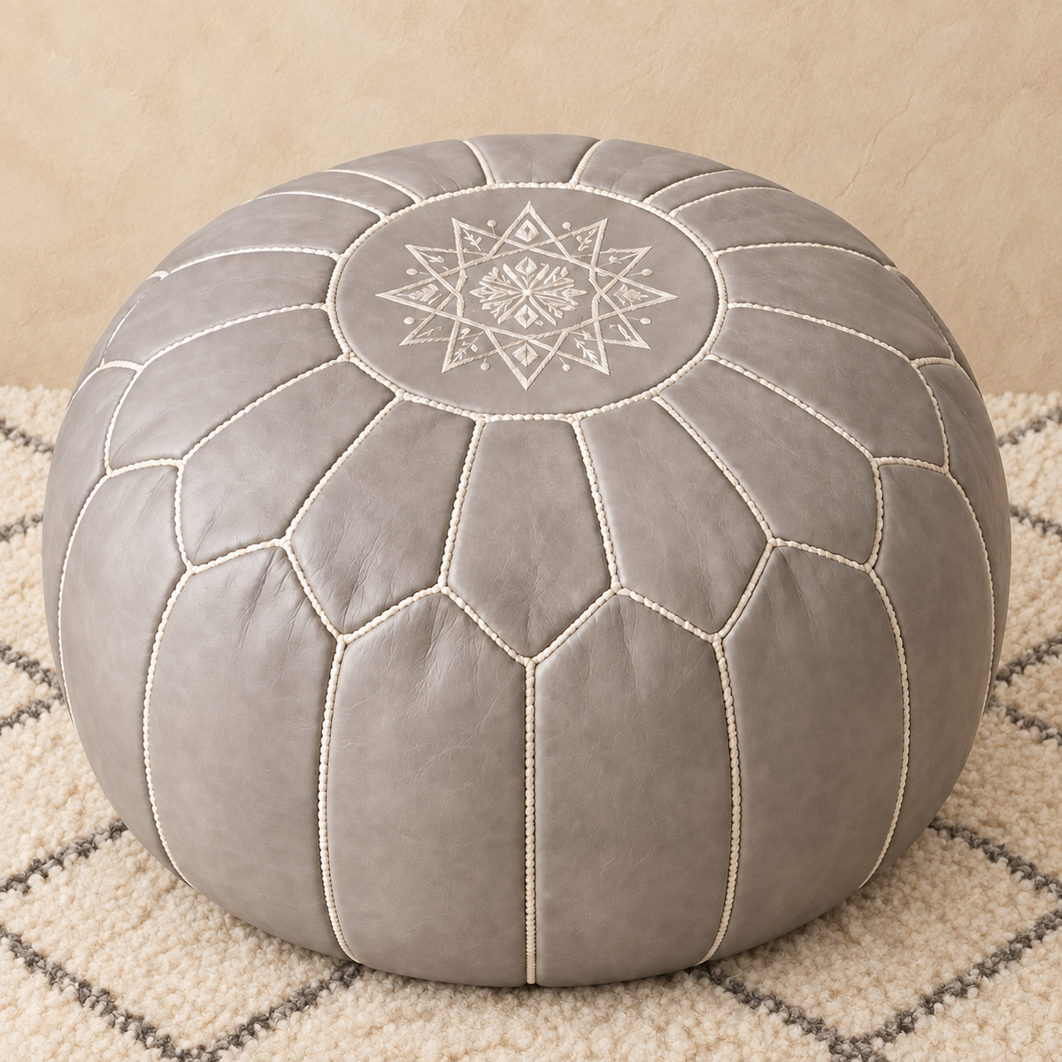 Majorelle Colour Leather Pouf in Light Gray, main view